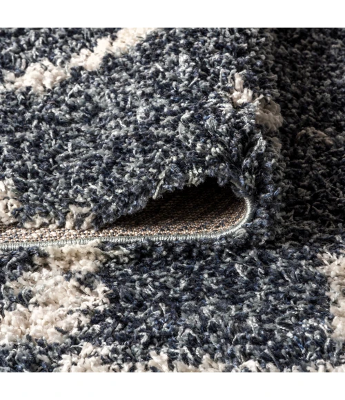 Mercer Shag Plush Tassel Moroccan Tribal Geometric Trellis Blue/Cream 5 ft. x 8 ft. Area Rug