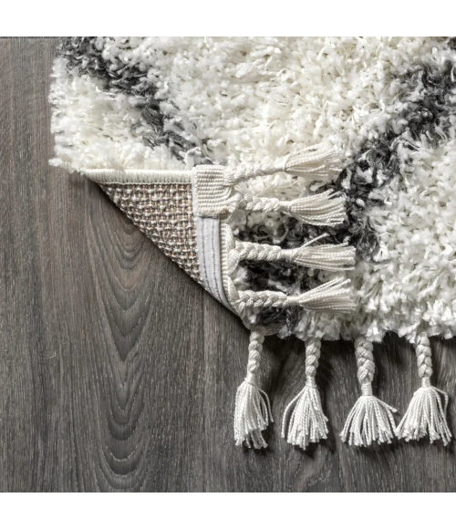 Mercer Shag Plush Tassel Moroccan Tribal Geometric Trellis Ivory/Grey 8 ft. x 10 ft. Area Rug