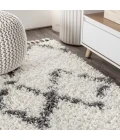 Mercer Shag Plush Tassel Moroccan Tribal Geometric Trellis Ivory/Grey 8 ft. x 10 ft. Area Rug