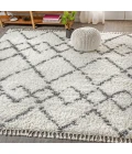 Mercer Shag Plush Tassel Moroccan Tribal Geometric Trellis Ivory/Grey 8 ft. x 10 ft. Area Rug