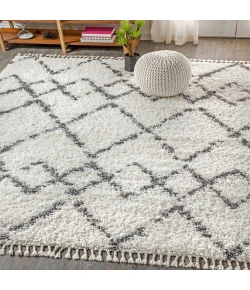 Jonathany Mercer Shag MCR102B Ivory/Grey Area Rug 5 ft. 3 in. X 7 ft. 6 in. Rectangle