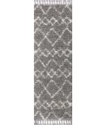 Mercer Shag Plush Tassel Moroccan Tribal Geometric Trellis Grey/Ivory 2 ft. x 8 ft. Runner Rug