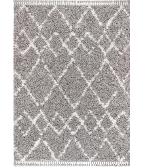 Mercer Shag Plush Tassel Moroccan Tribal Geometric Trellis Grey/Ivory 5 ft. x 8 ft. Area Rug