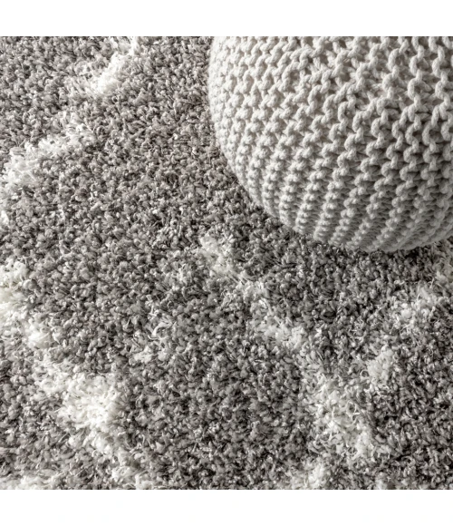 Mercer Shag Plush Tassel Moroccan Tribal Geometric Trellis Grey/Ivory 5 ft. x 8 ft. Area Rug