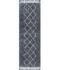 Mercer Shag Plush Tassel Moroccan Tribal Geometric Trellis Denim Blue/Cream 2 ft. x 8 ft. Runner Rug