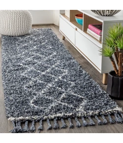 Jonathany Mercer Shag MCR103A Denim Blue/Cream Area Rug 2 ft. 3 in. X 8 ft. Runner