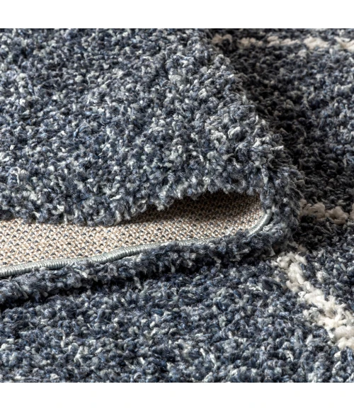 Mercer Shag Plush Tassel Moroccan Tribal Geometric Trellis Denim Blue/Cream 3 ft. x 5 ft. Area Rug