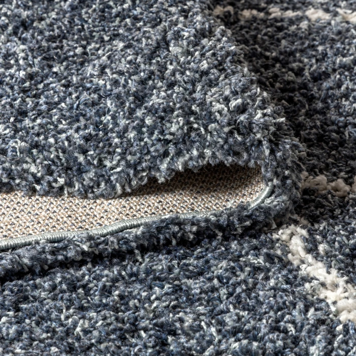 Mercer Shag Plush Tassel Moroccan Tribal Geometric Trellis Denim Blue/Cream 4 ft. x 6 ft. Area Rug