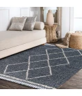 Mercer Shag Plush Tassel Moroccan Tribal Geometric Trellis Denim Blue/Cream 3 ft. x 5 ft. Area Rug