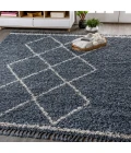 Mercer Shag Plush Tassel Moroccan Tribal Geometric Trellis Denim Blue/Cream 3 ft. x 5 ft. Area Rug