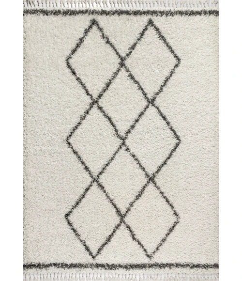 Mercer Shag Plush Tassel Moroccan Tribal Geometric Trellis Cream/Grey 4 ft. x 6 ft. Area Rug
