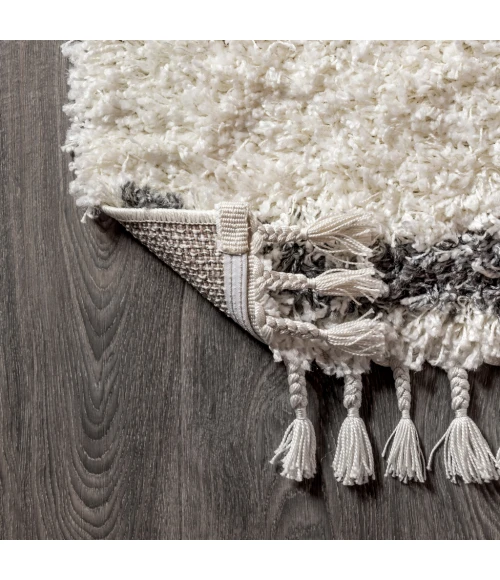 Mercer Shag Plush Tassel Moroccan Tribal Geometric Trellis Cream/Grey 4 ft. x 6 ft. Area Rug