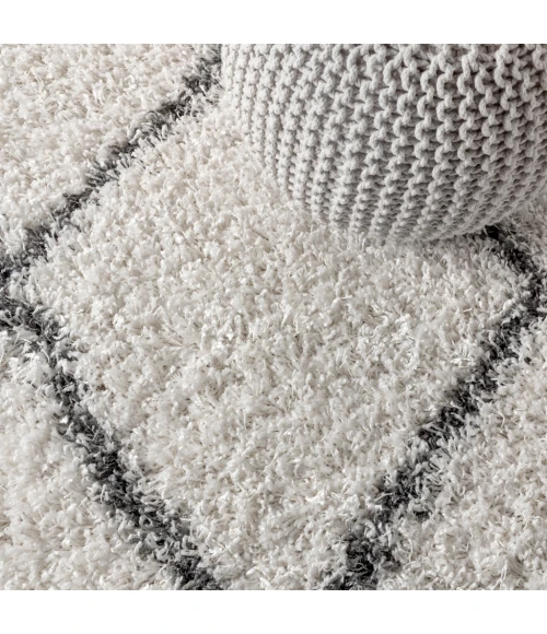 Mercer Shag Plush Tassel Moroccan Tribal Geometric Trellis Cream/Grey 4 ft. x 6 ft. Area Rug