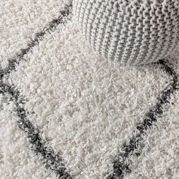 Mercer Shag Plush Tassel Moroccan Tribal Geometric Trellis Cream/Grey 4 ft. x 6 ft. Area Rug