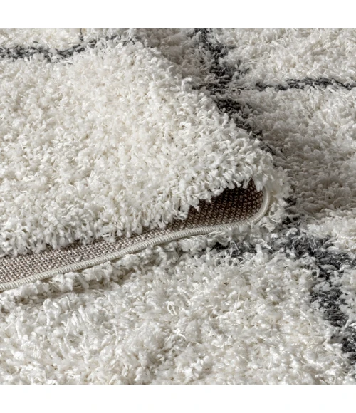 Mercer Shag Plush Tassel Moroccan Tribal Geometric Trellis Cream/Grey 4 ft. x 6 ft. Area Rug