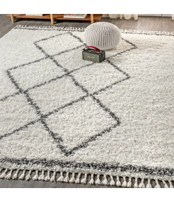 Jonathany Mercer Shag MCR103B Cream/Grey Area Rug 4 ft. X 6 ft. Rectangle