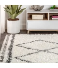 Mercer Shag Plush Tassel Moroccan Tribal Geometric Trellis Cream/Grey 4 ft. x 6 ft. Area Rug