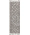 Mercer Shag Plush Tassel Moroccan Tribal Geometric Trellis Grey/Cream 2 ft. x 8 ft. Runner Rug