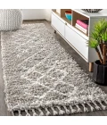 Mercer Shag Plush Tassel Moroccan Tribal Geometric Trellis Grey/Cream 2 ft. x 8 ft. Runner Rug