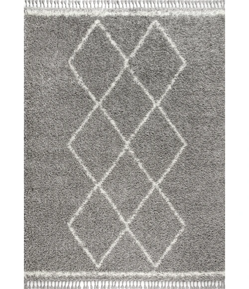 Mercer Shag Plush Tassel Moroccan Tribal Geometric Trellis Grey/Cream 4 ft. x 6 ft. Area Rug