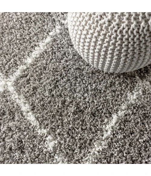 Mercer Shag Plush Tassel Moroccan Tribal Geometric Trellis Grey/Cream 4 ft. x 6 ft. Area Rug