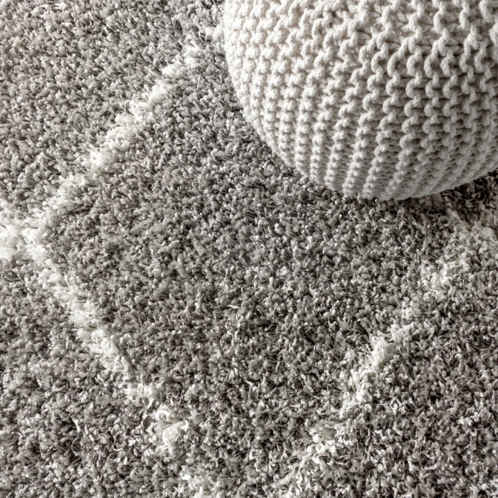 Mercer Shag Plush Tassel Moroccan Tribal Geometric Trellis Grey/Cream 2 ft. x 8 ft. Runner Rug