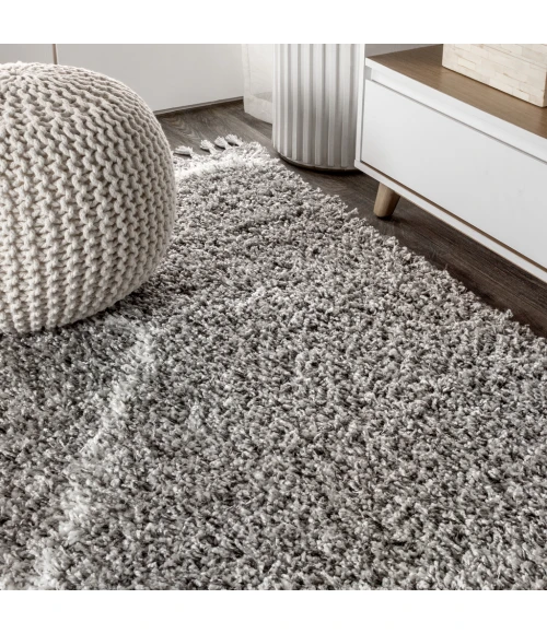 Mercer Shag Plush Tassel Moroccan Tribal Geometric Trellis Grey/Cream 4 ft. x 6 ft. Area Rug