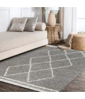 Mercer Shag Plush Tassel Moroccan Tribal Geometric Trellis Grey/Cream 4 ft. x 6 ft. Area Rug