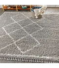 Mercer Shag Plush Tassel Moroccan Tribal Geometric Trellis Grey/Cream 4 ft. x 6 ft. Area Rug