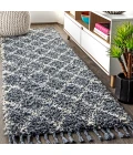 Mercer Shag Plush Tassel Moroccan Geometric Trellis Denim Blue/Cream 2 ft. x 8 ft. Runner Rug