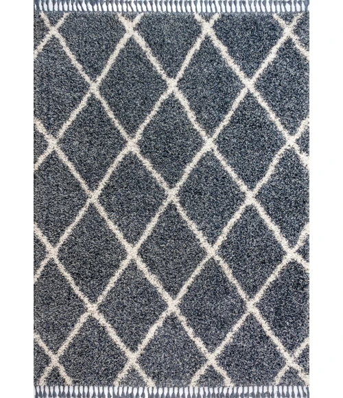 Mercer Shag Plush Tassel Moroccan Geometric Trellis Denim Blue/Cream 3 ft. x 5 ft. Area Rug