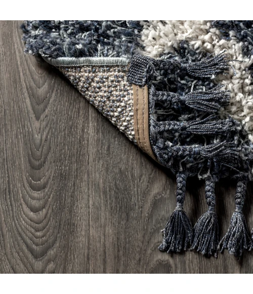 Mercer Shag Plush Tassel Moroccan Geometric Trellis Denim Blue/Cream 3 ft. x 5 ft. Area Rug