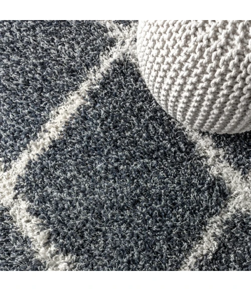 Mercer Shag Plush Tassel Moroccan Geometric Trellis Denim Blue/Cream 3 ft. x 5 ft. Area Rug