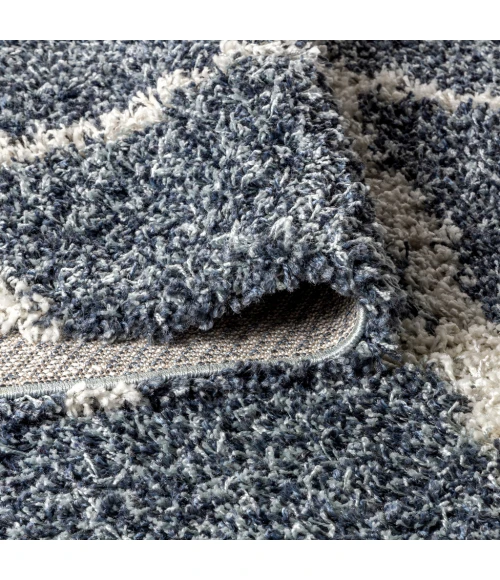 Mercer Shag Plush Tassel Moroccan Geometric Trellis Denim Blue/Cream 3 ft. x 5 ft. Area Rug