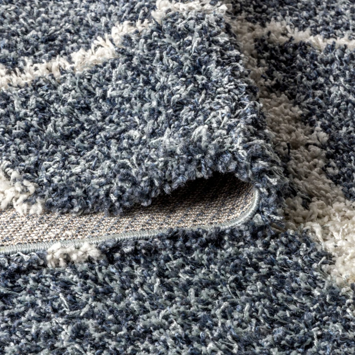 Mercer Shag Plush Tassel Moroccan Geometric Trellis Denim Blue/Cream 2 ft. x 8 ft. Runner Rug