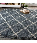 Mercer Shag Plush Tassel Moroccan Geometric Trellis Denim Blue/Cream 3 ft. x 5 ft. Area Rug
