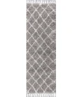 Mercer Shag Plush Tassel Moroccan Geometric Trellis Grey/Cream 2 ft. x 8 ft. Runner Rug
