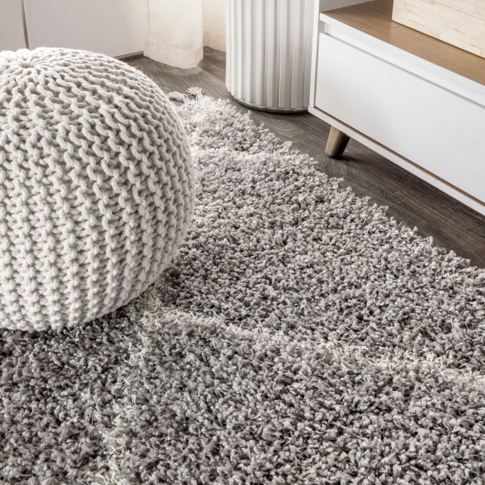 Mercer Shag Plush Tassel Moroccan Geometric Trellis Grey/Cream 3 ft. x 5 ft. Area Rug