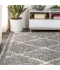 Mercer Shag Plush Tassel Moroccan Geometric Trellis Grey/Cream 3 ft. x 5 ft. Area Rug