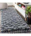 Mercer Shag Plush Tassel Moroccan Diamond Denim Blue/Cream 2 ft. x 8 ft. Runner Rug