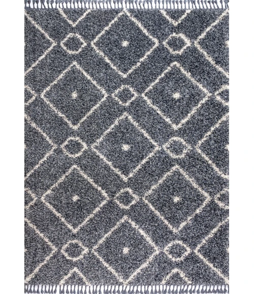 Mercer Shag Plush Tassel Moroccan Diamond Denim Blue/Cream 3 ft. x 5 ft. Area Rug