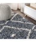 Mercer Shag Plush Tassel Moroccan Diamond Denim Blue/Cream 3 ft. x 5 ft. Area Rug