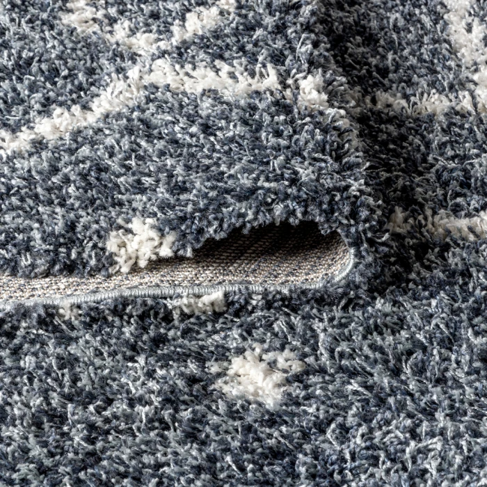 Mercer Shag Plush Tassel Moroccan Diamond Denim Blue/Cream 4 ft. x 6 ft. Area Rug