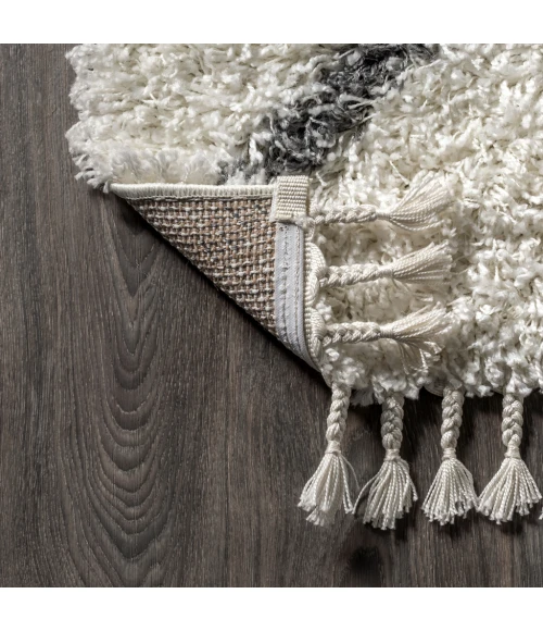 Mercer Shag Plush Tassel Moroccan Diamond Cream/Grey 5 ft. x 8 ft. Area Rug