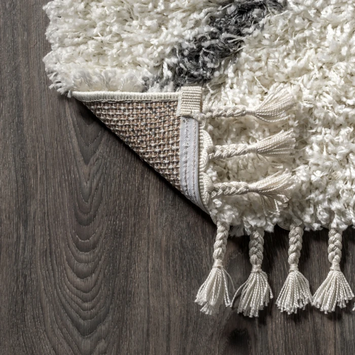 Mercer Shag Plush Tassel Moroccan Diamond Cream/Grey 5 ft. x 8 ft. Area Rug