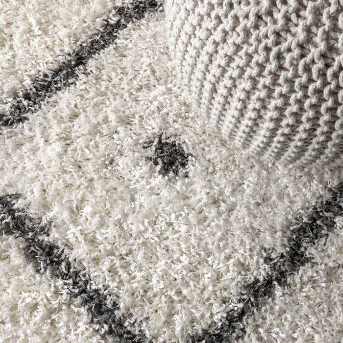 Mercer Shag Plush Tassel Moroccan Diamond Cream/Grey 5 ft. x 8 ft. Area Rug