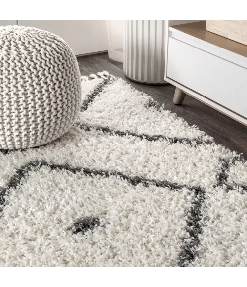 Mercer Shag Plush Tassel Moroccan Diamond Cream/Grey 5 ft. x 8 ft. Area Rug