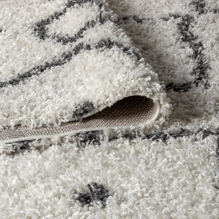 Mercer Shag Plush Tassel Moroccan Diamond Cream/Grey 5 ft. x 8 ft. Area Rug