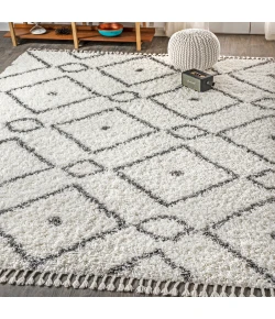 Jonathany Mercer Shag MCR105B Cream/Grey Area Rug 5 ft. 3 in. X 7 ft. 6 in. Rectangle