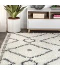 Mercer Shag Plush Tassel Moroccan Diamond Cream/Grey 5 ft. x 8 ft. Area Rug